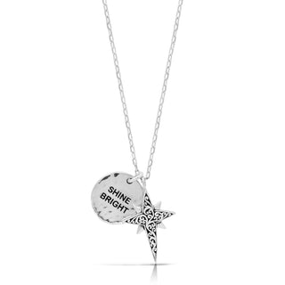 "Shine Bright" Round Pendant with Elongated Star Bright Charm Necklace