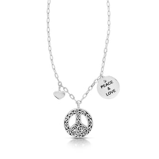 Peace & Heart Charm Dangle Necklace