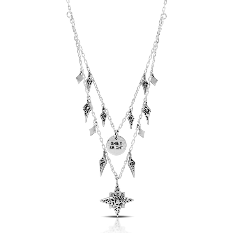 Double Layer LH Star Bright & Scroll Pendant Necklace
