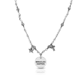 "Miracles Happen" LH Scroll Pendant on Wire Wrapped 17" - 20" Necklace
