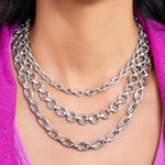 LH Scroll Domed Oval Link with Hammered Flat Connector Necklace 18" - 21"
