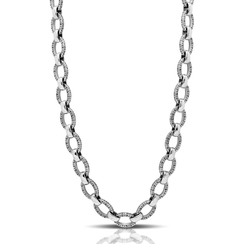 Oval Link Square Sided LH Scroll Full Link Necklace 18" - 20"