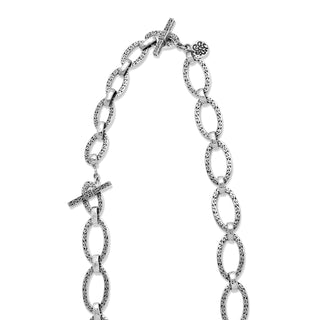 LH Scroll Large Square Sided Oval Link Necklace 19" - 22"