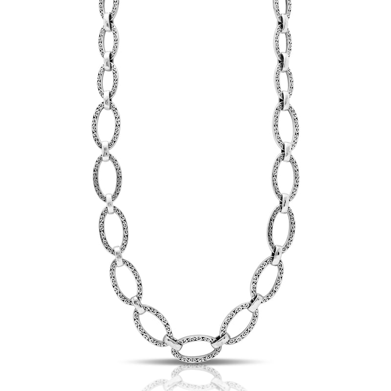 LH Scroll Square Sided Oval Link Tapered Necklace 19" - 22"