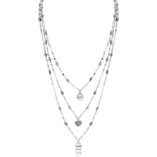 "Love" Theme Triple Strand Wire Wrapped Petite Bead 17" - 20" Necklace
