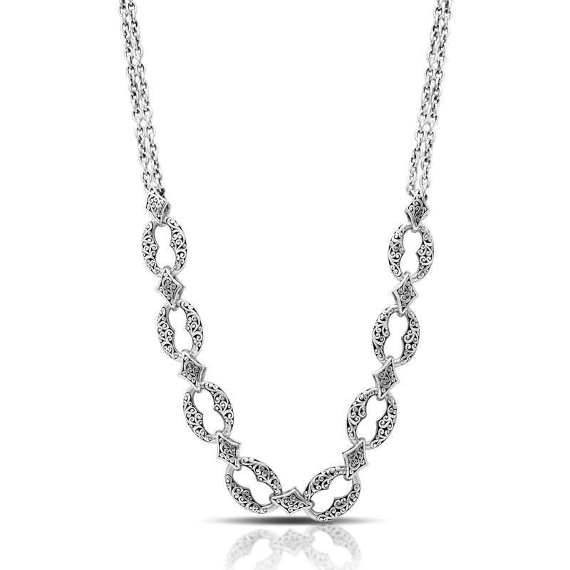 Stylized LH Scroll Link with Double Chain Necklace 19" - 22"