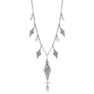 LH Scroll Long Diamond Shaped Dangle Necklace