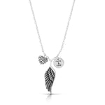 Angel Wing with Heart & Round Disc Necklace