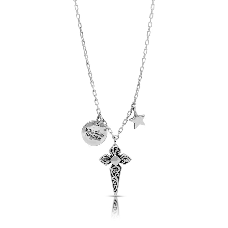 LH Scroll Stylized Cross "Miracles Happen" Necklace