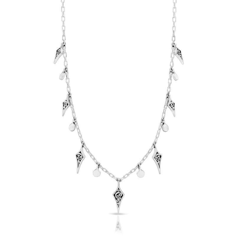 LH Signature Scroll Stylized Diamond Shaped Dangle Necklace
