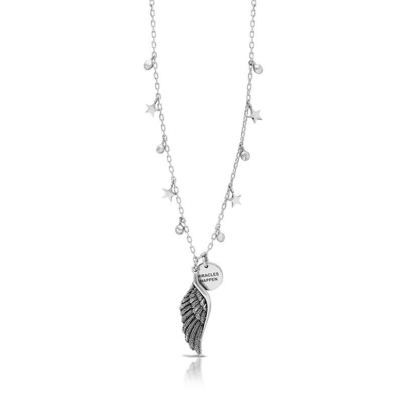 Angel Wing "Miracles Happen" Disc Pendant Necklace