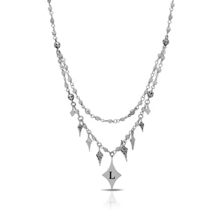 Personalized with Scroll Diamond-Shaped Charms Double Layer Wire-Wrapped Necklace (17''-20'')
