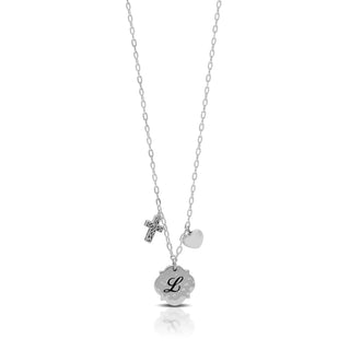 Personalized Cross & Heart with Scroll Alhambra Charms Necklace (16''-18'')