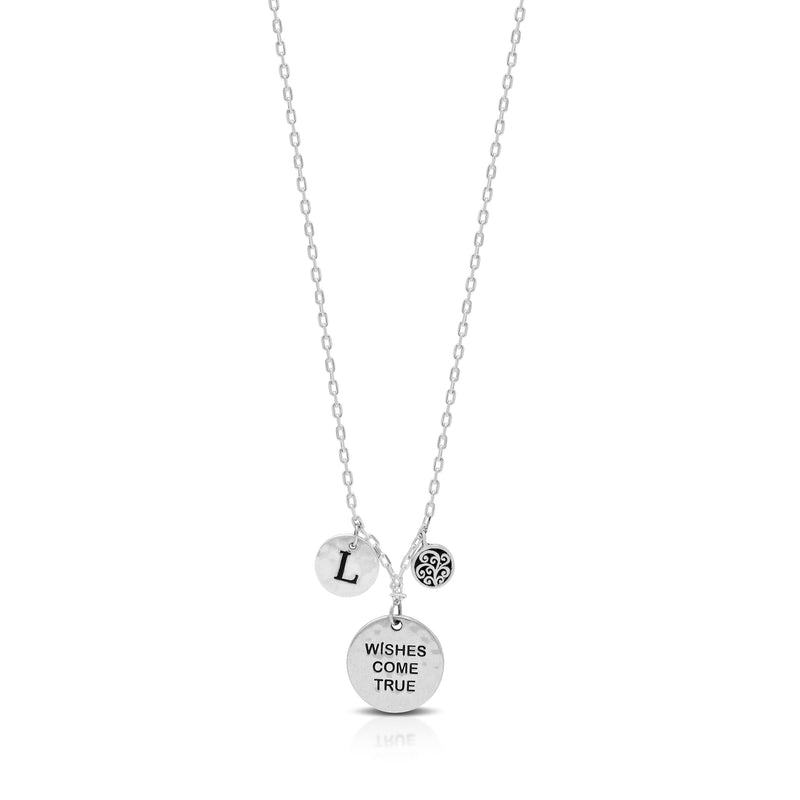 Personalized "Wishes Come True" Disc with Hammered Initial Disc Necklace (16''-18'')