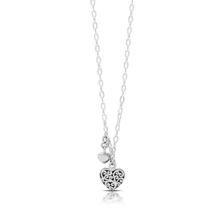 Small LH Scroll Heart-Shaped Pendant with Small Delicate Heart Charm Necklace (16"- 18")