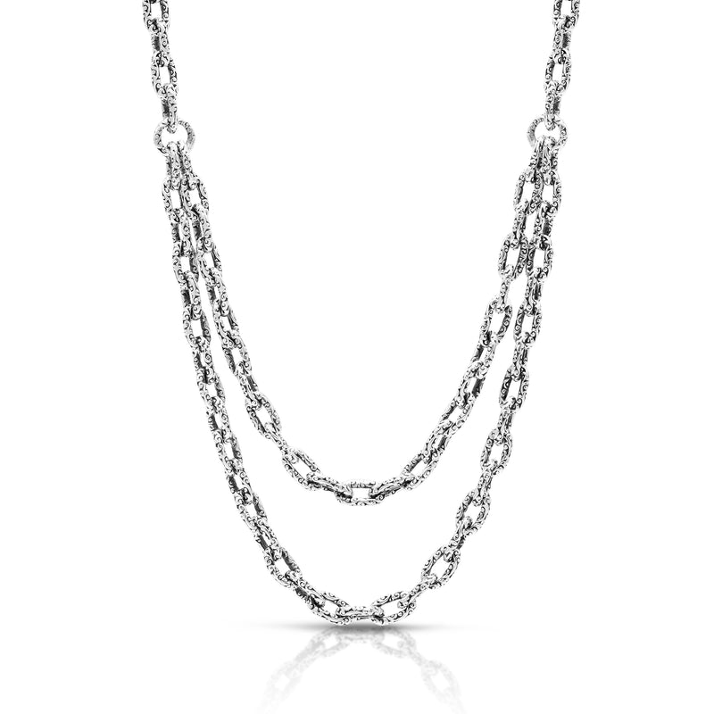 Clip Chain with Classic Signature Lois Hill Sterling Silver 2 Layers Necklace 18''