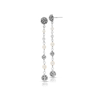 Mother-of-Pearl LH Scroll Beads Linear Long Drop Earrings on 6mm Bead Posts