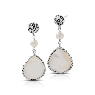 Mother-of-Pearl with LH Scroll Rims Wide Teardrop Stud Earrings