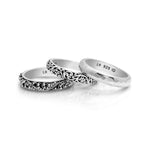 3-Stack 4mm Granulated, LH Scroll & Hammered Rings (12mm total width)