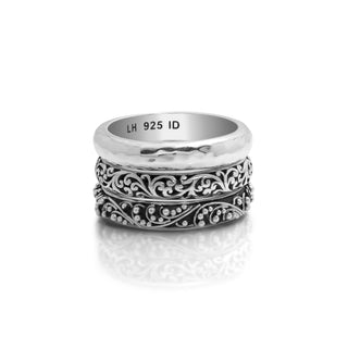 3-Stack 4mm Granulated, LH Scroll & Hammered Rings (12mm total width)