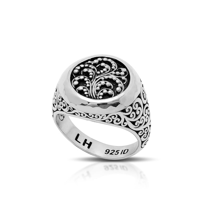 Round Granulated LH Scroll Signet Ring