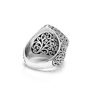 LH Granulated Filigree Cushion with LH Scroll Ring