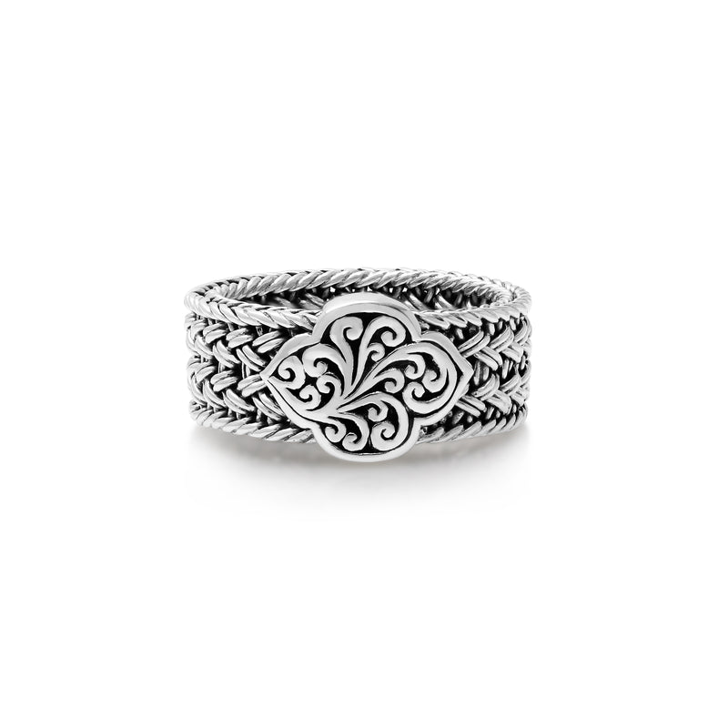 Single Alhambra Elongated Clover Textile Weave Ring (9mm)