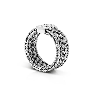 Single Alhambra Elongated Clover Textile Weave Ring (9mm)