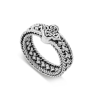 Single Clover Alhambra Station Textile Weave Ring (8mm)