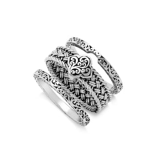 Alhambra LH Scroll 6mm Textile Weave 3-Stack Ring (12mm total width)