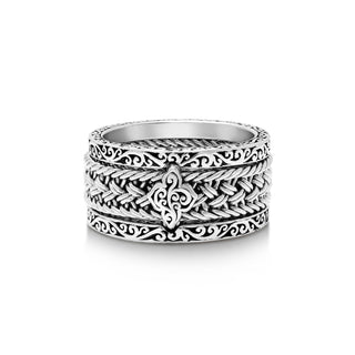 Alhambra LH Scroll 5mm Textile Weave 3-Stack Ring (11mm total width)