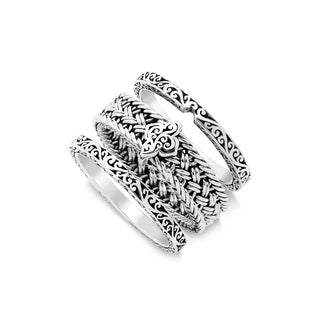 Alhambra LH Scroll 5mm Textile Weave 3-Stack Ring (11mm total width)