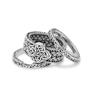 Alhambra LH Scroll Textile Weave 3-Stack Ring (14mm total width)