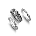 LH Textile Weave Diamond Shape Granulated Station 3-Stack Ring (11mm total width)