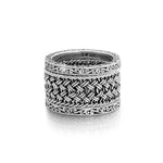 LH Scroll 9mm Textile Weave 3-Stack Ring (14mm total width)