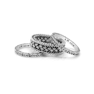 LH Scroll 6mm Textile Weave 3-Stack Ring (10mm total width)