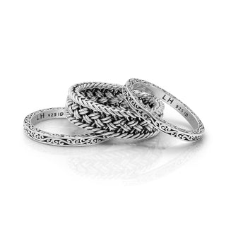 LH Scroll 4mm Textile Weave 3-Stack Ring (9mm total width)