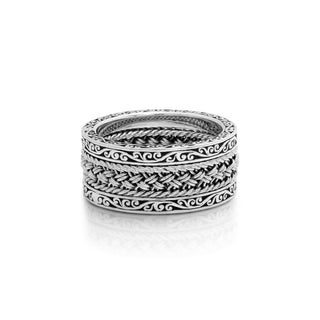 LH Scroll 4mm Textile Weave 3-Stack Ring (9mm total width)