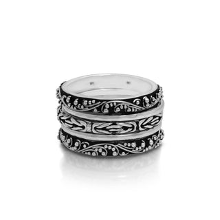 5-Stack Granulated, LH Scroll & Hammered Ring (12mm total width)