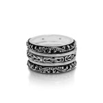 5-Stack Granulated, LH Scroll & Hammered Ring (12mm total width)