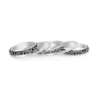 5-Stack Granulated, LH Scroll & Hammered Ring (12mm total width)