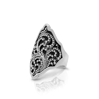 LH Scroll Granulated Alhambra Saddle Ring