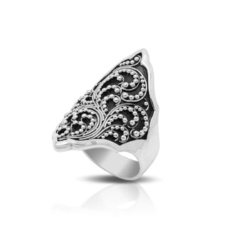 LH Scroll Granulated Alhambra Saddle Ring