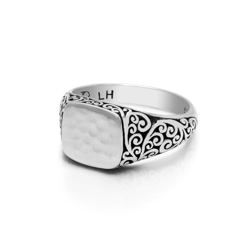 LH Scroll Hammered Square Signet Ring