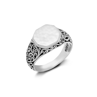 Hammered Octagon with LH Scroll Signet Ring