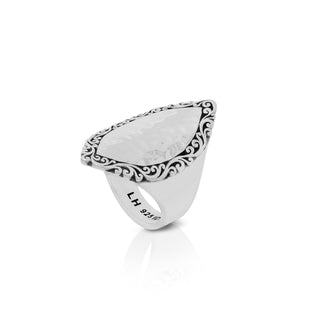 LH Scroll Marquise Hammered with Intricate Scroll Border Ring