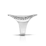 LH Scroll Marquise Hammered with Intricate Scroll Border Ring