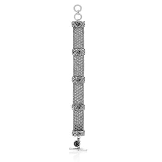 LH Textile Weave (15mm) Bracelet with Hand Carved & Granulated Vertical Stations