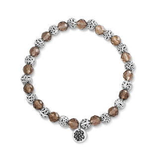 Smoky Quartz (6mm) & LH Scroll Beads Every Other Alternating Stretch Bracelet