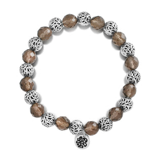 Smoky Quartz (8mm) & LH Scroll Beads Every Other Alternating Strecth Bracelet